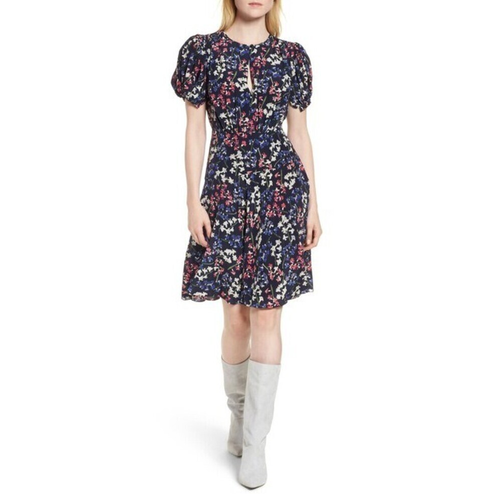 Lewit Puff Sleeve Silk A-Line Dress $550 SIZE 4